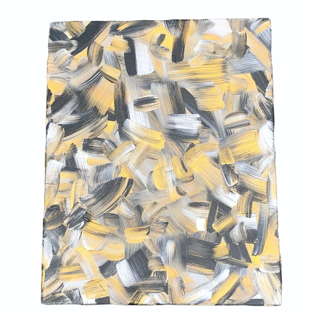 HANDCRAFTED BLACK/GOLD/SILVER/CREAM ABSTRACT ART